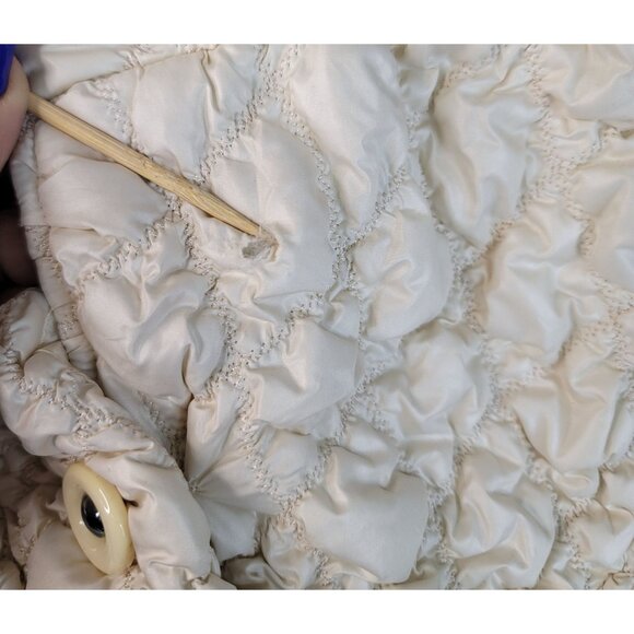 Robert Kitchen Quilted Puffer Jacket Medium Textured Cotton Button Cream - Picture 13 of 14